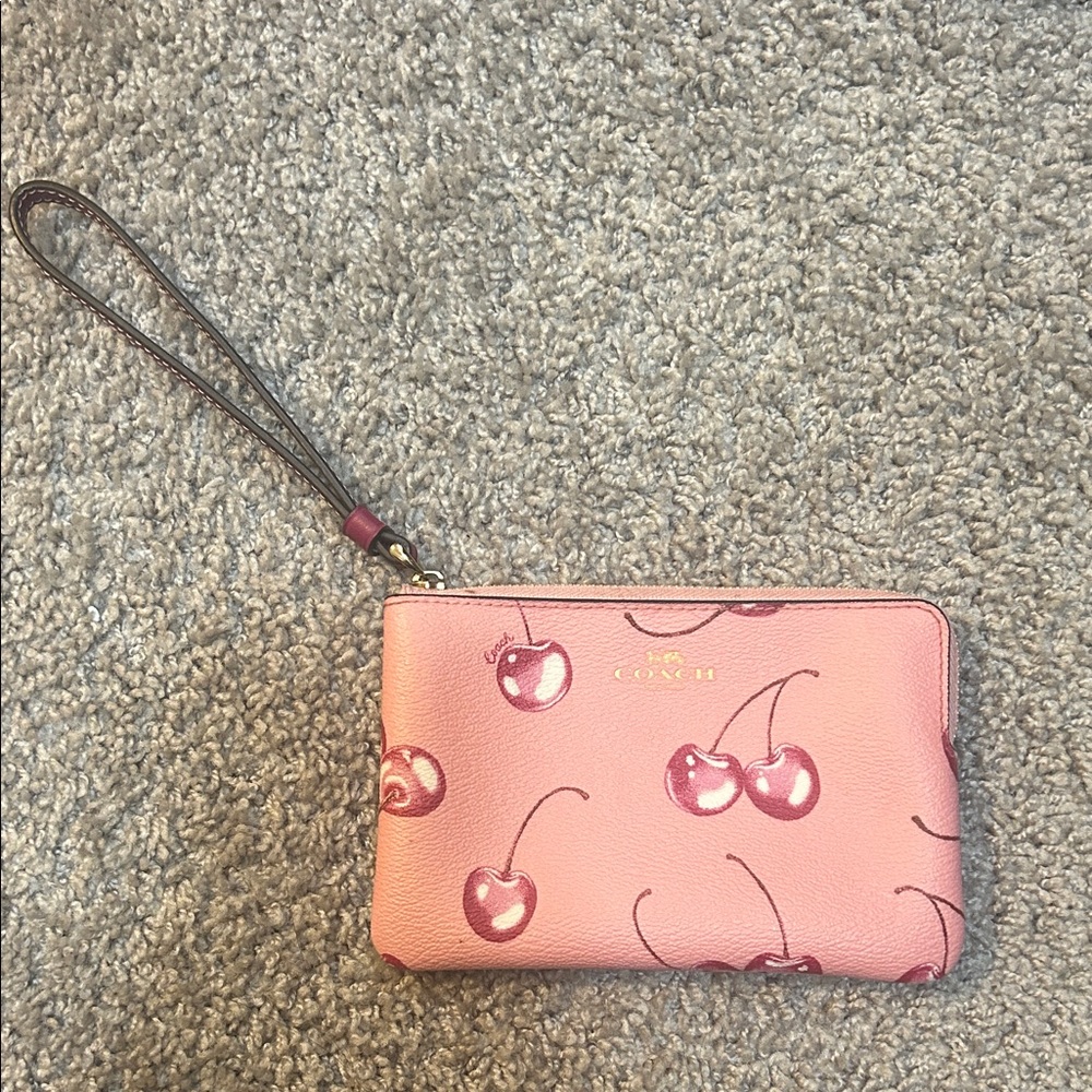 Coach Cherry Print Pink Wristlet